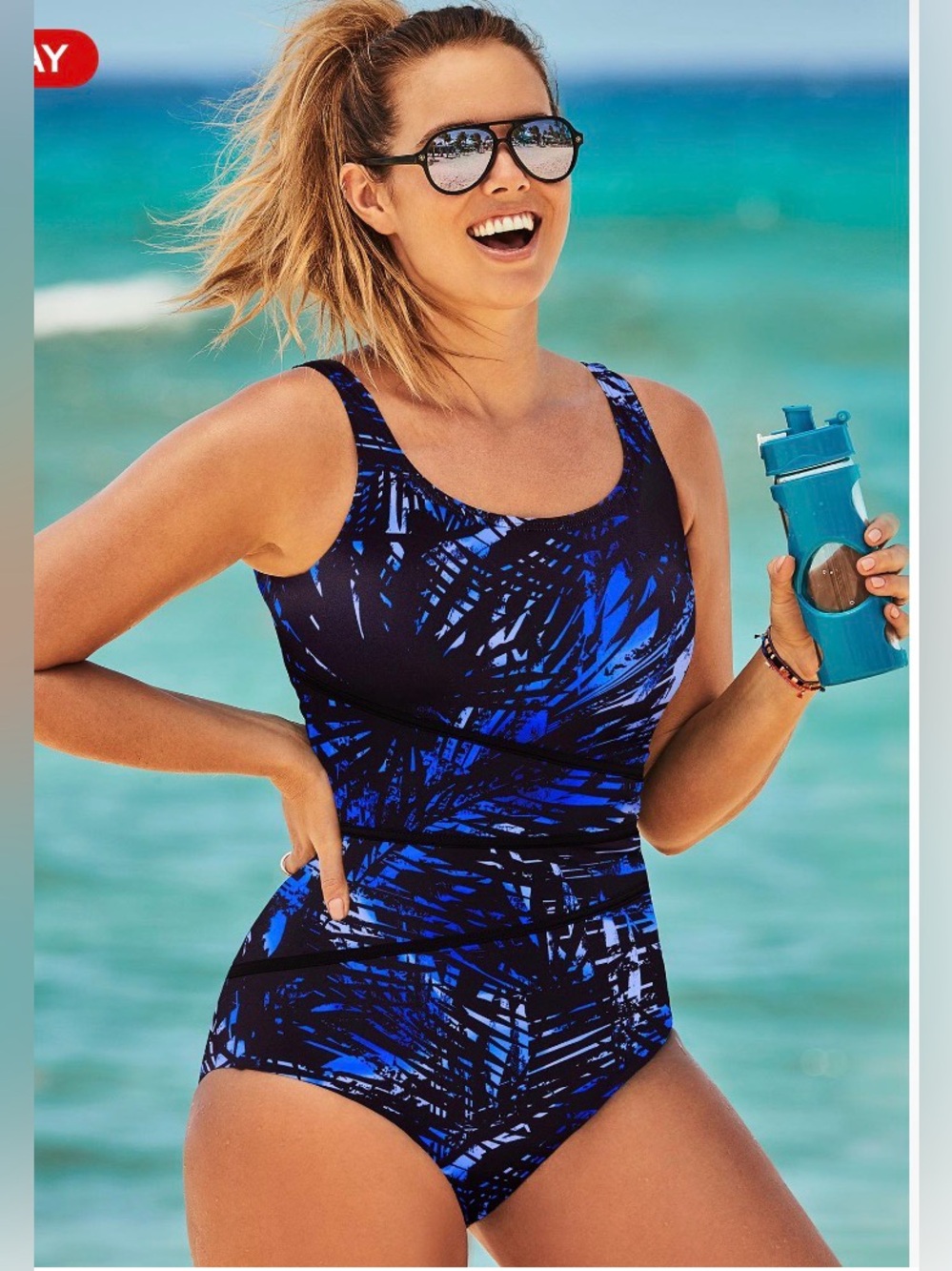 Swimsuits For All Aquabelle One Piece Molded Cups Teal Blue/Black Size 14
